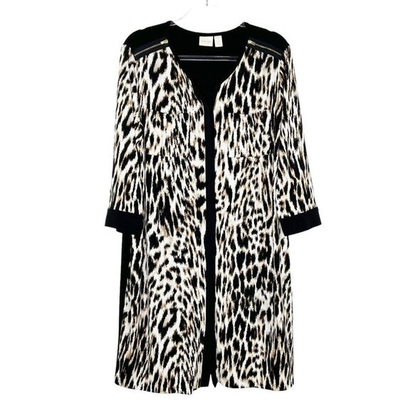 Chicos Shirt Dress Womens Size 2 US 12 Leopard Print Jersey Knit - Picture 1 of 12